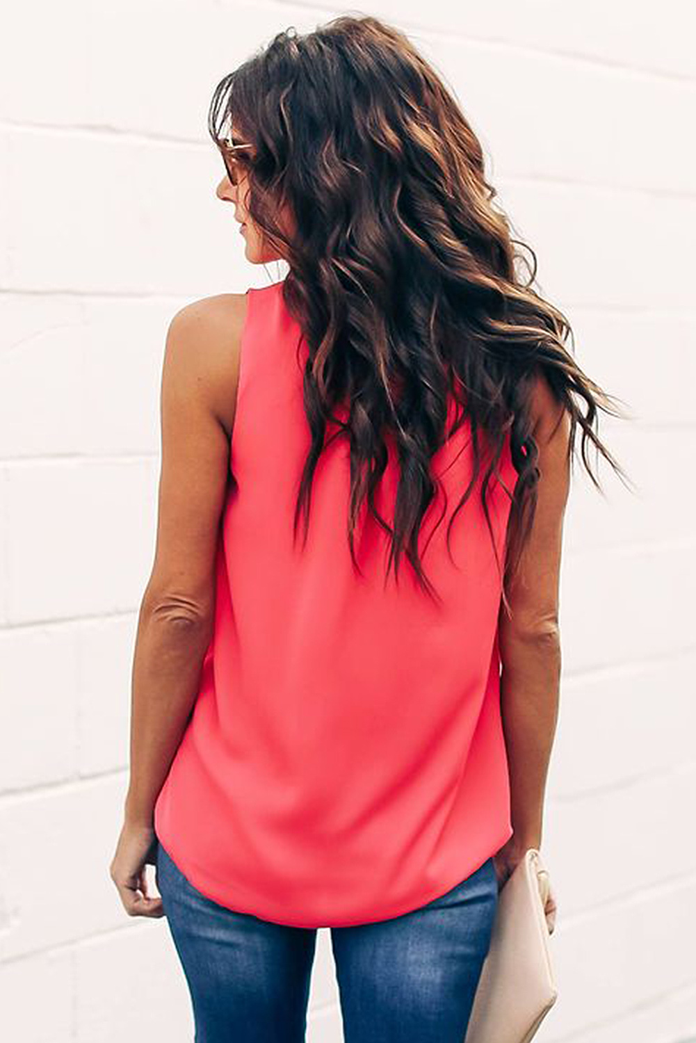 Red Ruffle Trim Neckline Tank Top