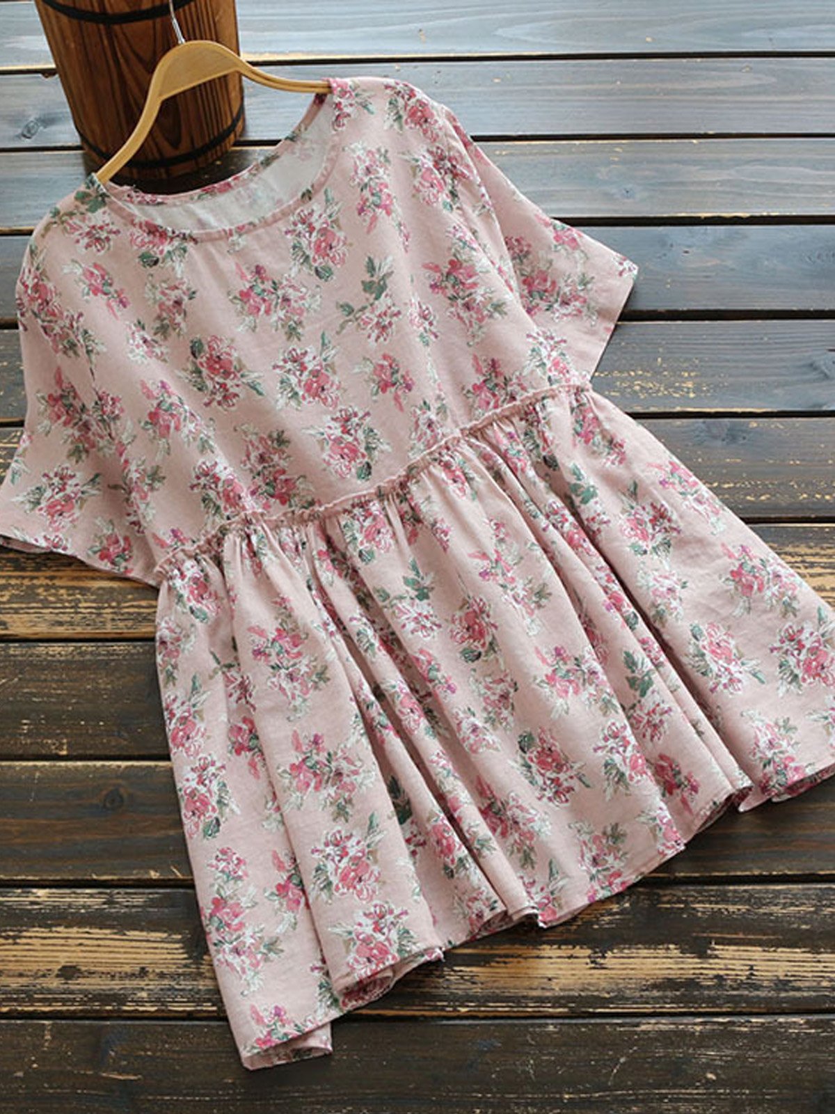 Casual Crew Neck Floral Shirts & Tops