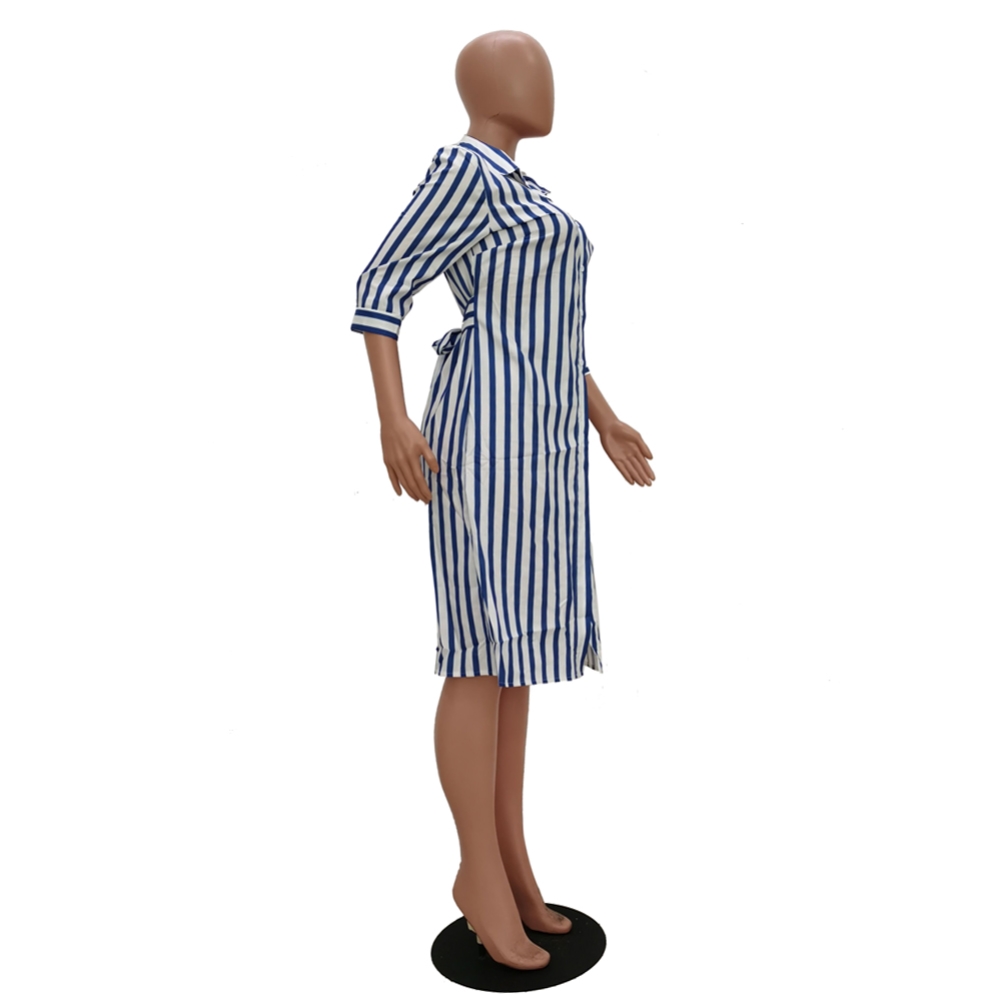 Fall Striped Blouse Dress with 3/4 Sleeves