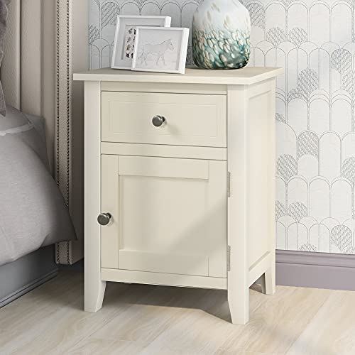 Wood Nightstand w/ 1 Drawer & Door Cupboard 25��� Tall for Bedroom & Living Room
