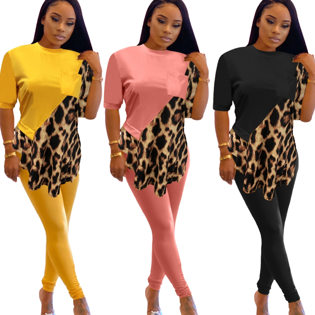 Summer Casual Leopard Print Shirt and Pants Set