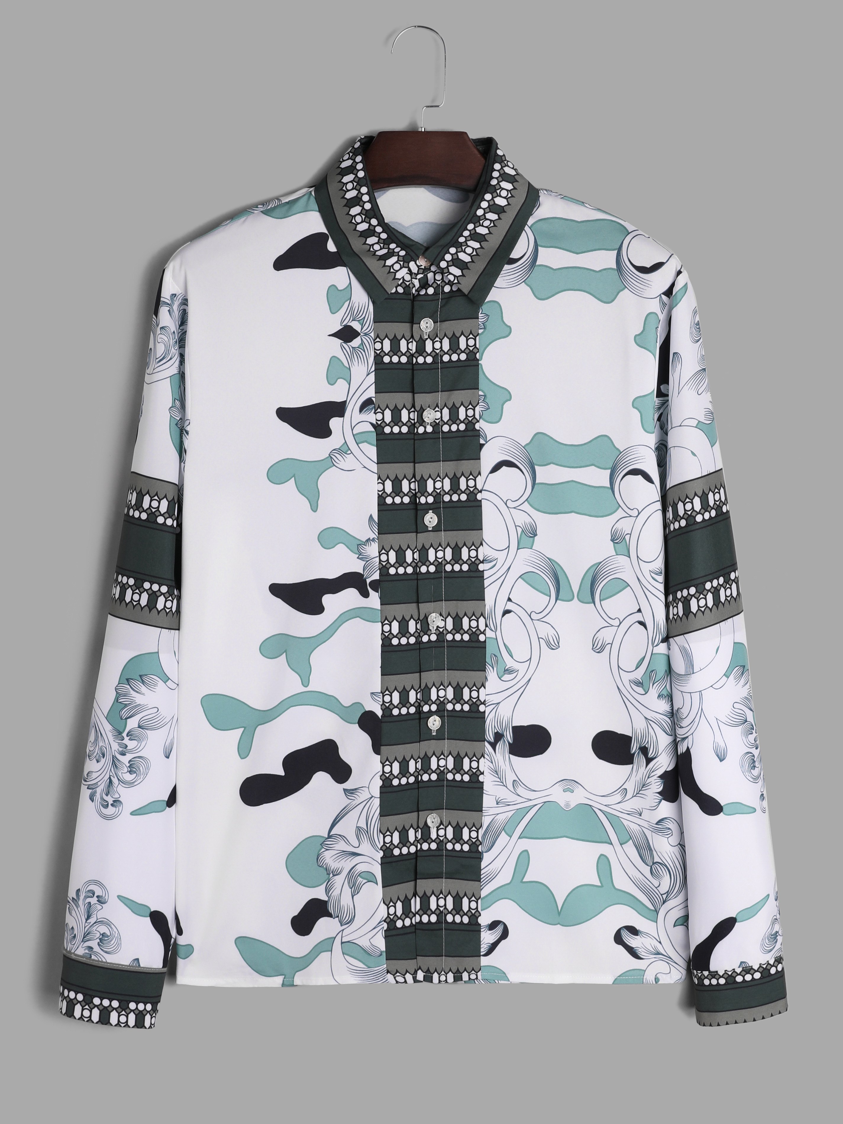 Men's Floral Ethnic Print Long Sleeve Blouse