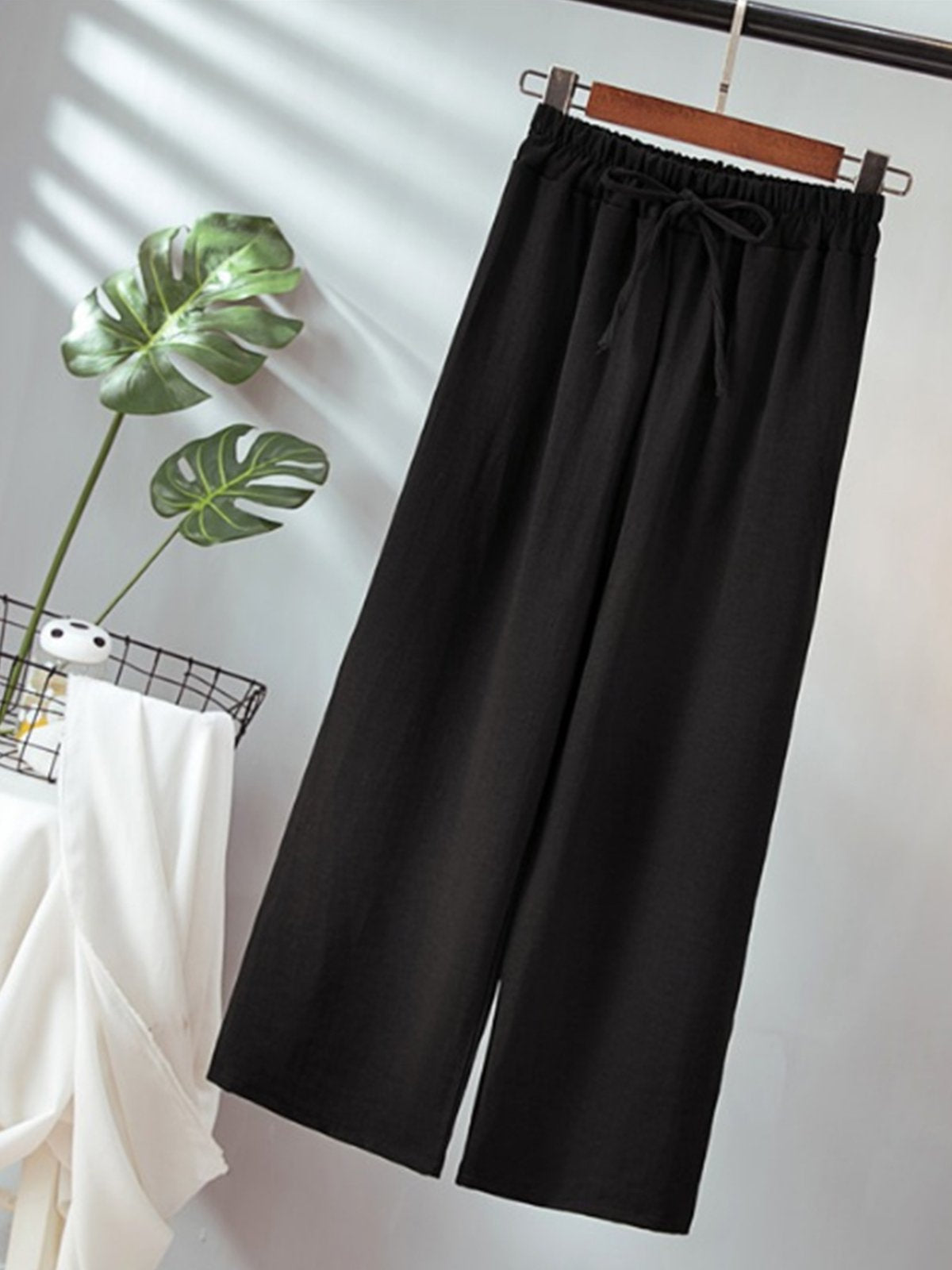 Plus Size Women Cotton Solid Loose Casual Pants