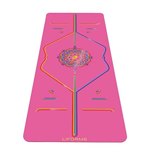 Liforme Inked Yoga Mat Collection �C Free Yoga Bag, Patented Alignment System, Warrior-like Grip, Non-Slip, Eco-friendly, Biodegradable- Pink