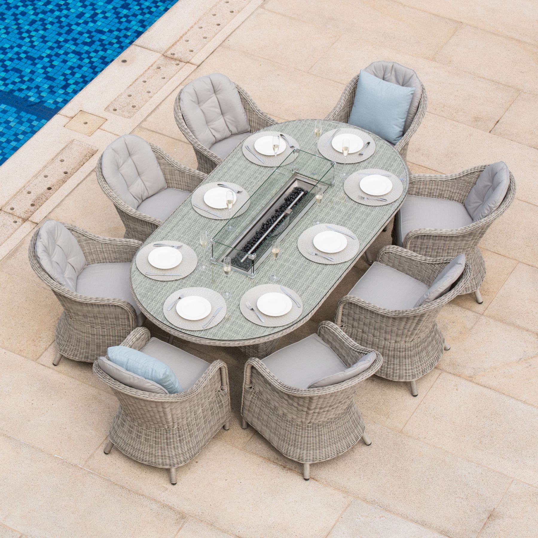 Oxford 8 Seat Oval Fire Pit Dining Set