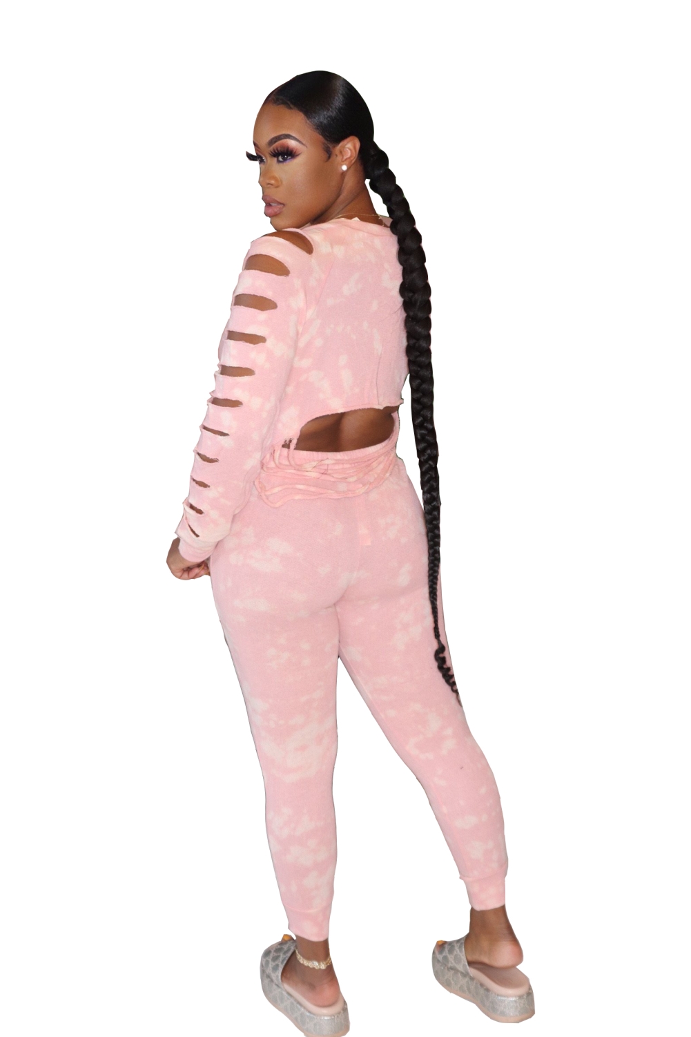 Tie Dye Two Piece Matching Ripped Pants Set