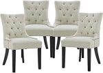 Dining Accent Chairs Set of 4 Beige Fabric Dining Chairs