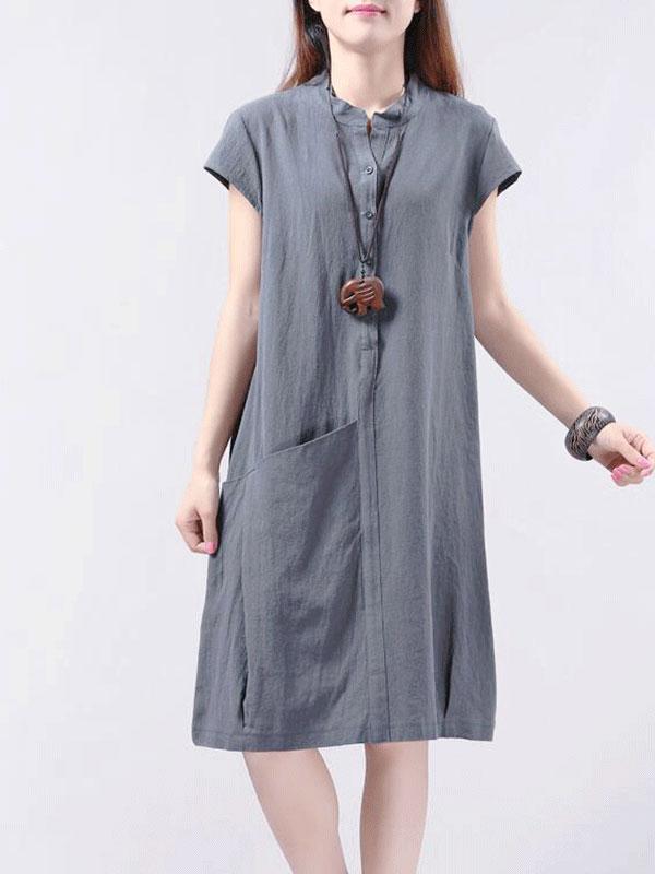 Unique Pocket A-Line Linen Dress