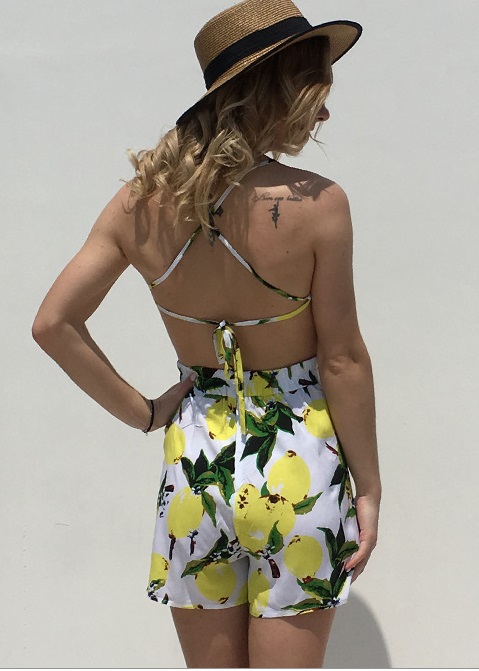 Print Straps Tied Upper Rompers