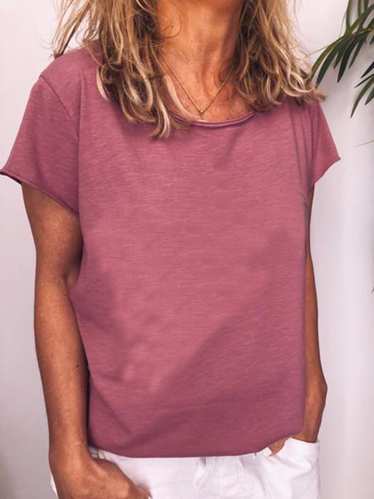 Cotton-Blend Crew Neck Casual Shirts & Tops