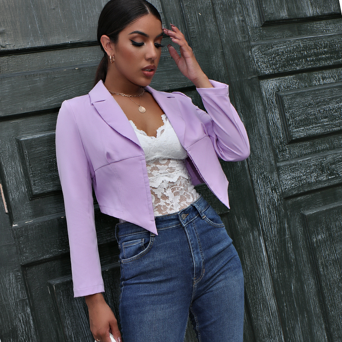 Autumn Elegant Purple Irregular Zipper Crop Top