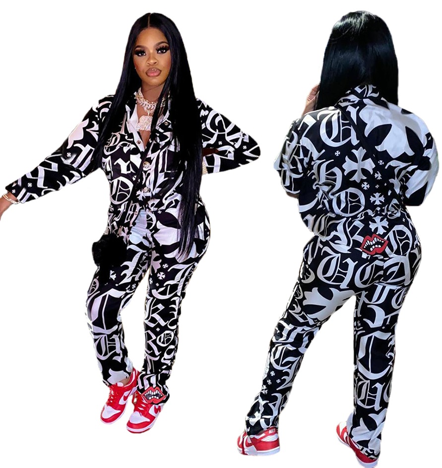 Autumn White and Black African Blouse and Pants Set