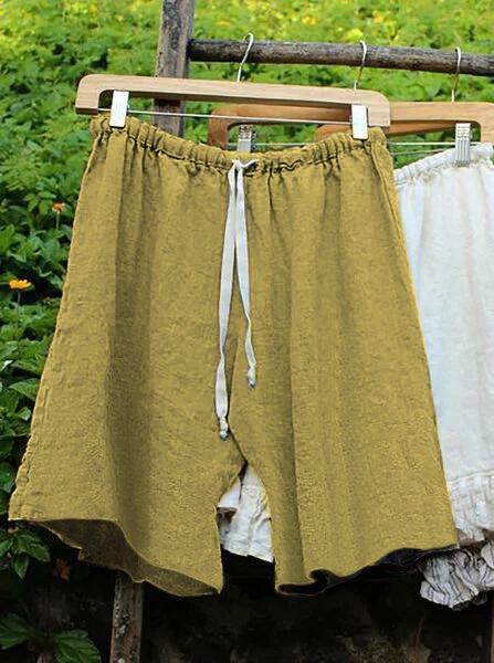 Women Lace Up Elastic Waistband Shorts Linen Bloomers