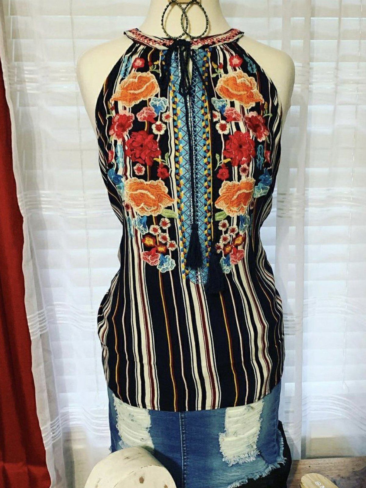 Halter Geometric A-Line Boho Shirts & Tops