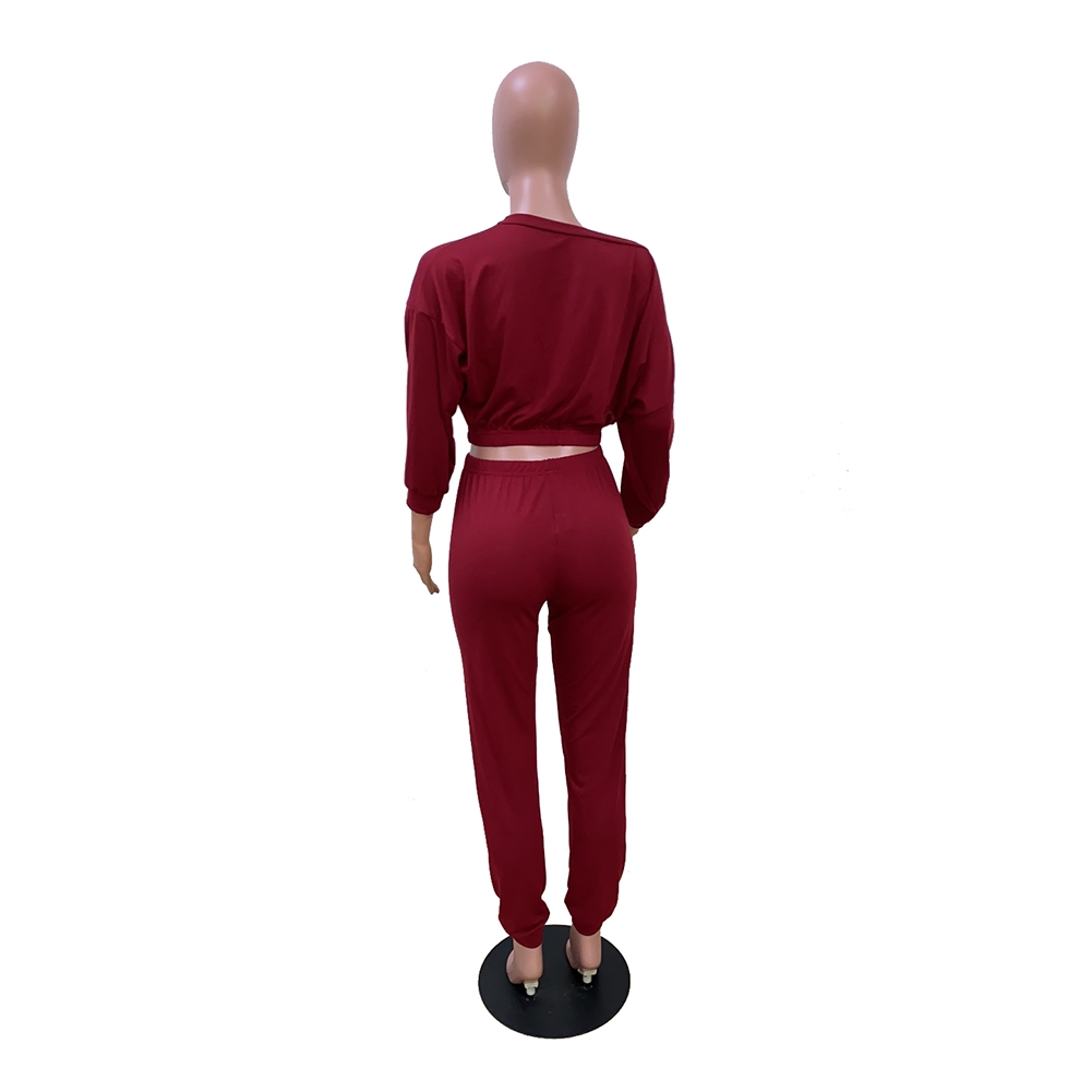 Fall Plain Crop Top and High Waist Legging Set