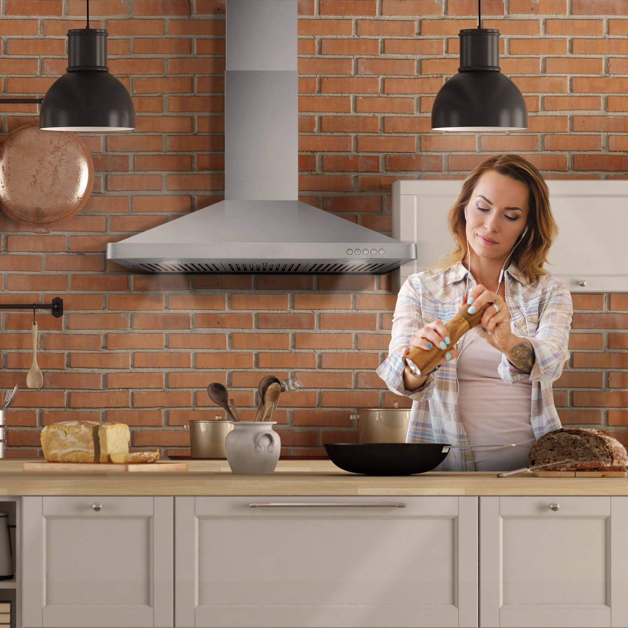 Cosmo 36 in. Ductless Wall Mount Range Hood in Stainless Steel with LED Lighting and Carbon Filter Kit for Recirculating, Silver