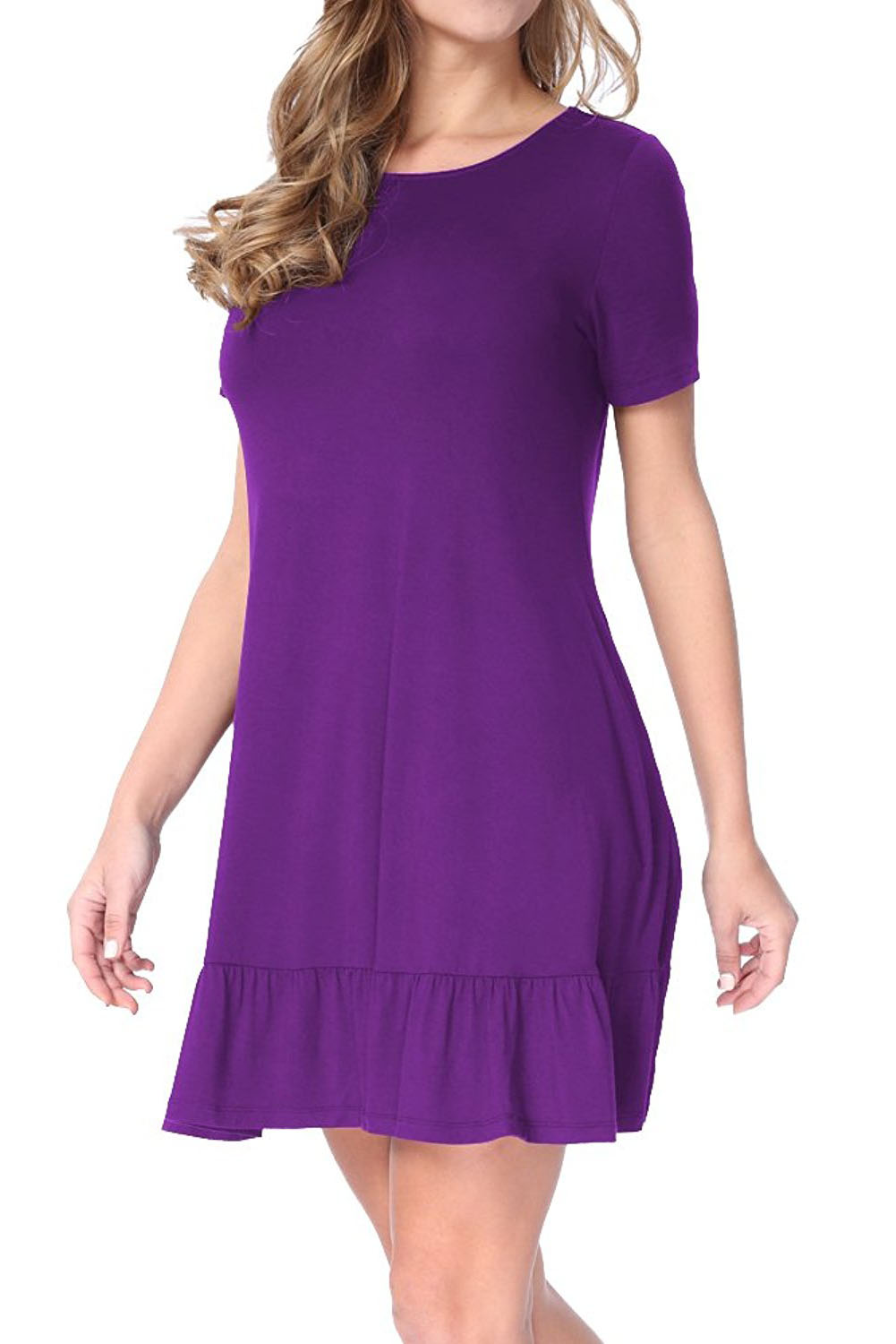 Purple Short Sleeve Draped Hemline Casual Shirt Dress