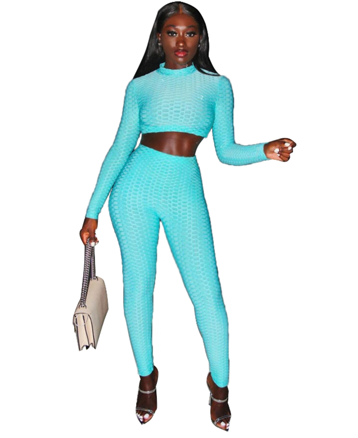 Autumn Solid Plain Fit Crop Top and Pants Set