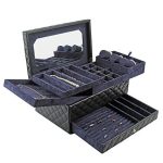 Leather Jewelry Box Organizer with Mirror/Large Size Luxurious Faux for Women