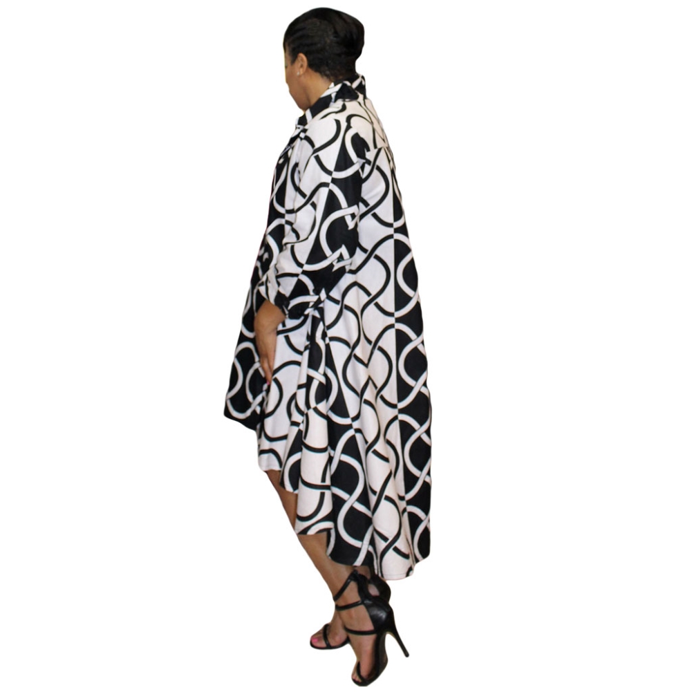 White and Black Print High Low Hippie Dress