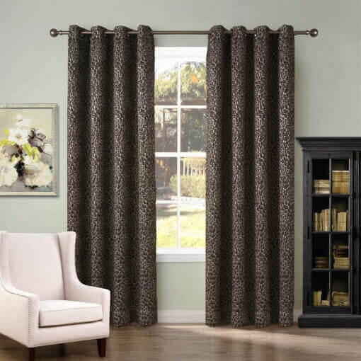 Antique Bronze Grommet Jacquard Blackout Lined Curtain Drape Questa