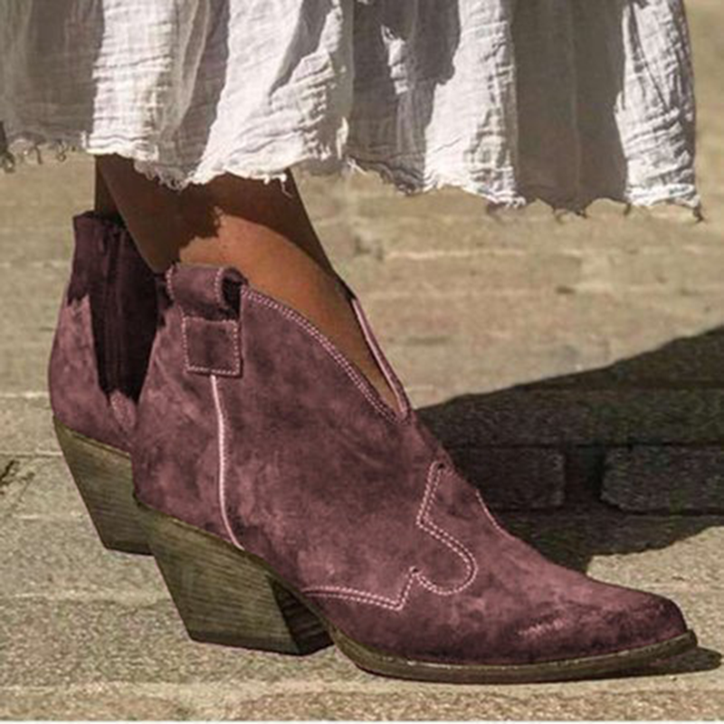 Suede Western Booties V-Open Ankle Boot