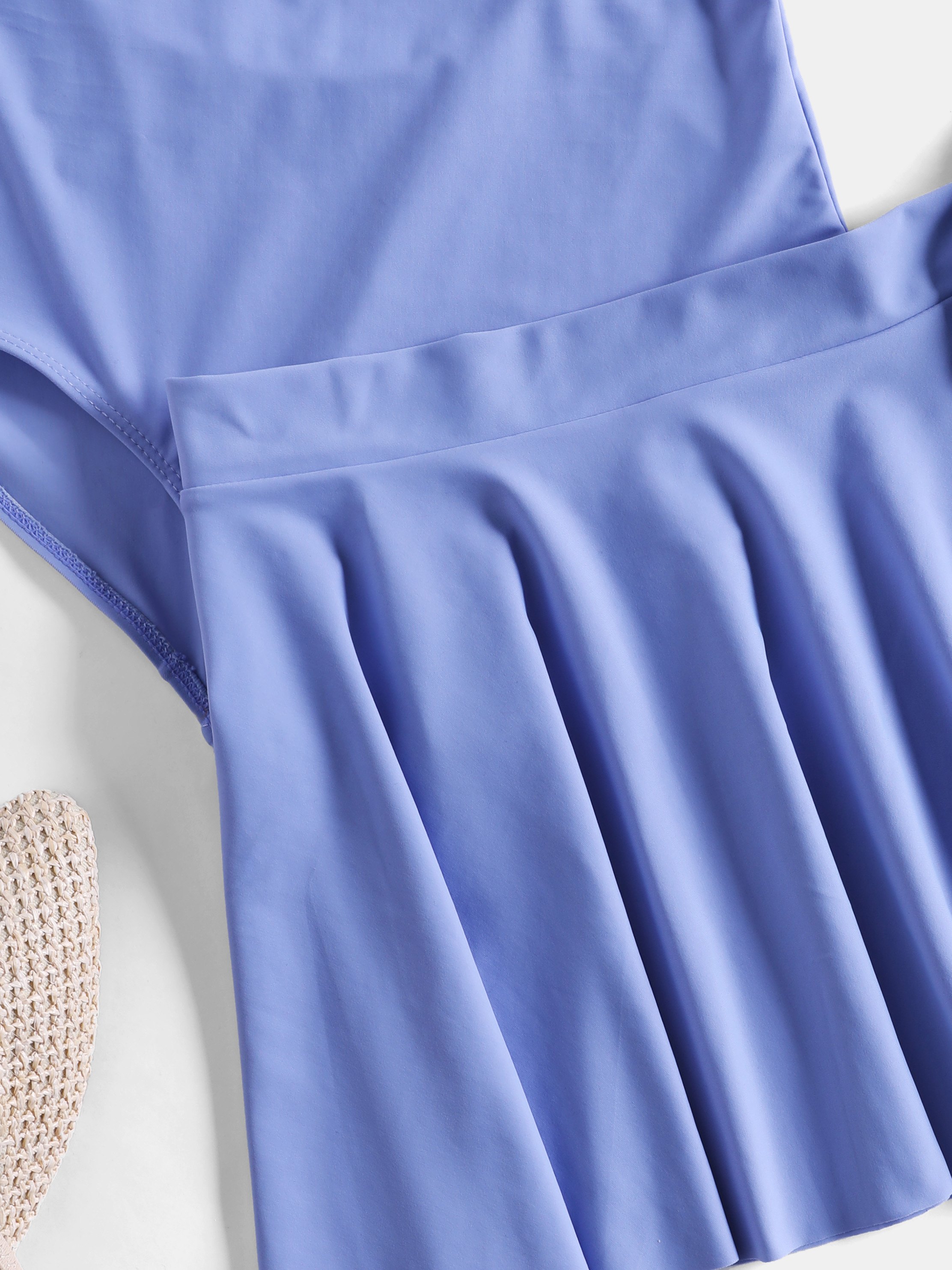 Solid One Piece Swimwear & Skirt Two Piece Suit