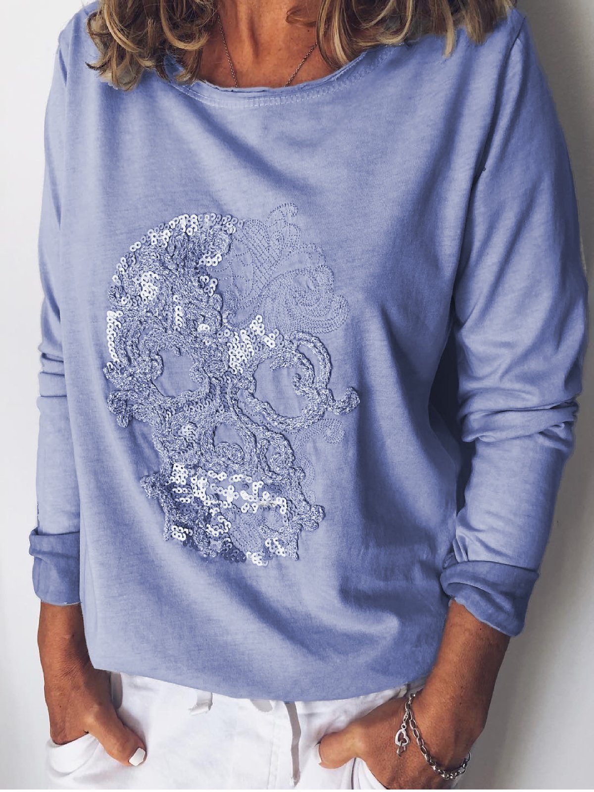 Grey Long Sleeve Printed Shirts & Tops