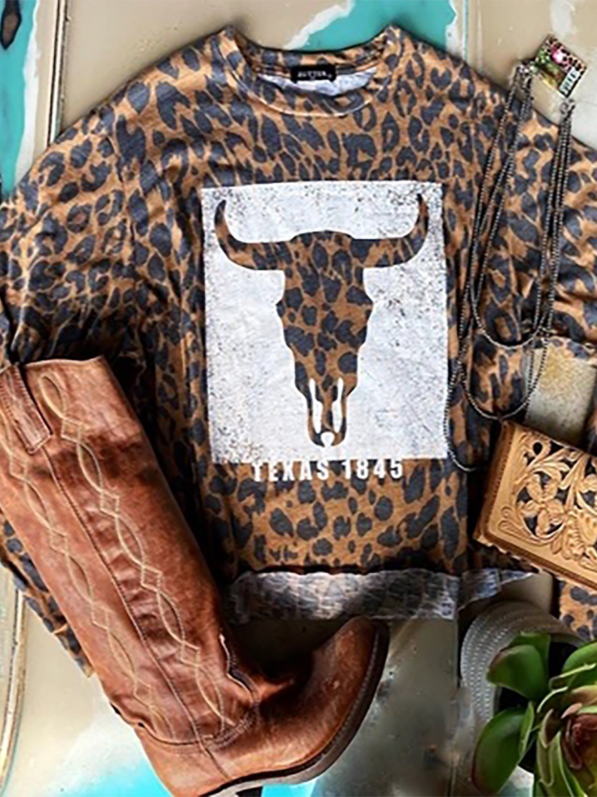 Leopard Casual Shift Animal Crew Neck Shirts & Tops