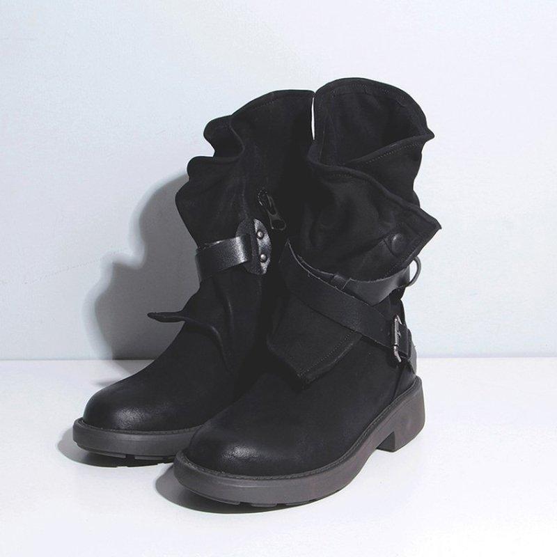 Plus Size Adjustable Buckle Mid-Calf Women Motorcycle Boots