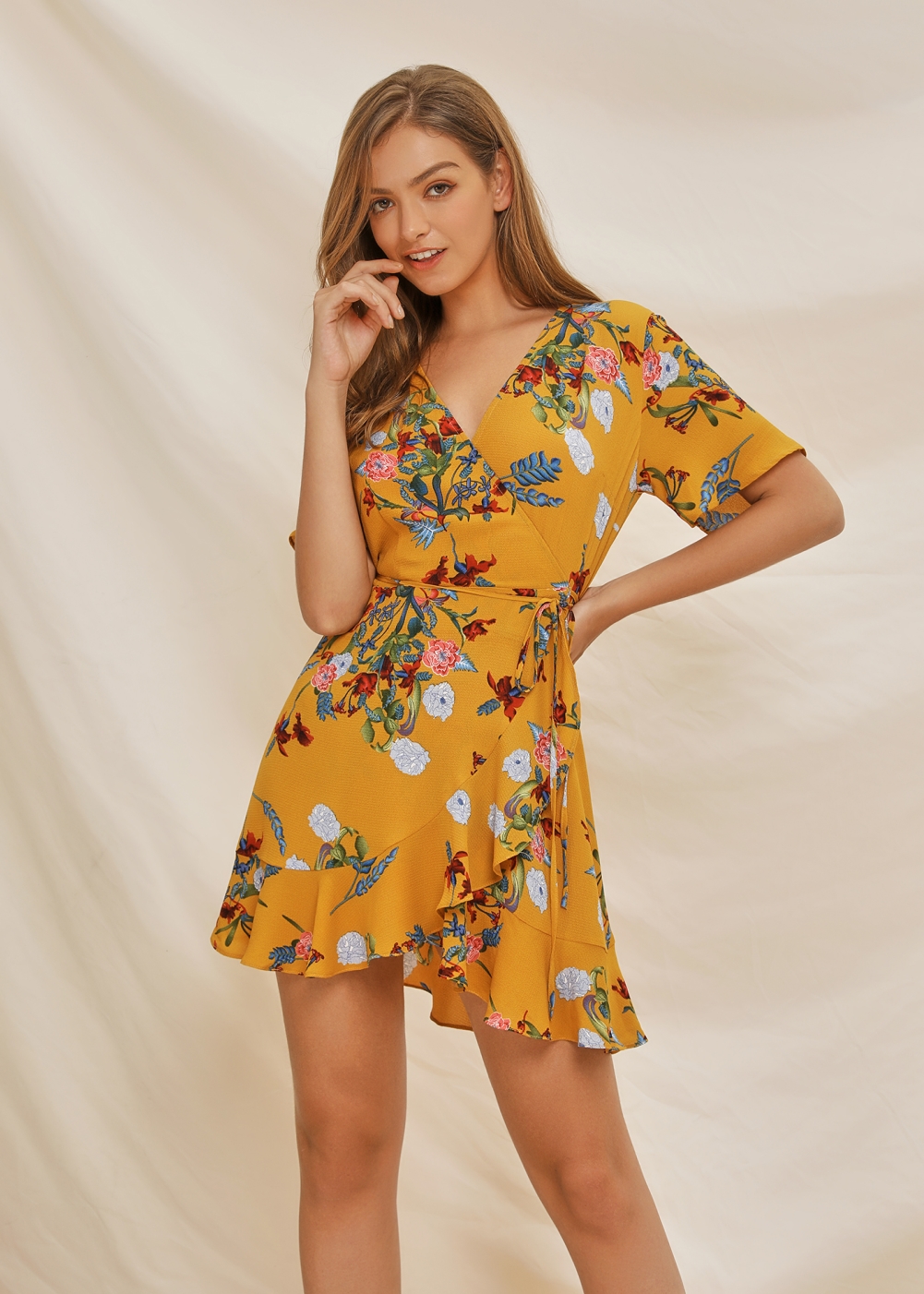 Summer Floral Wrapped Short Dress