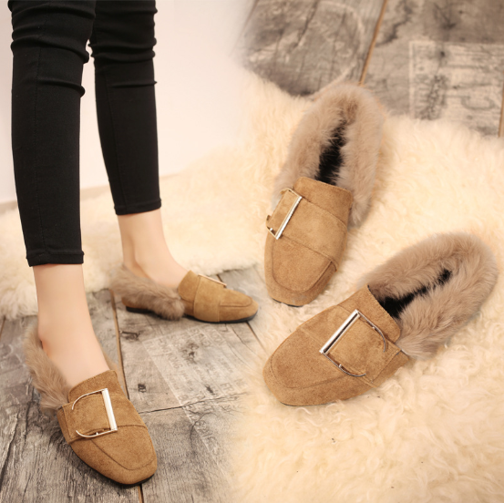 Plus Size Brown Spring/Fall Flat Heel Suede Fur Casual Loafers