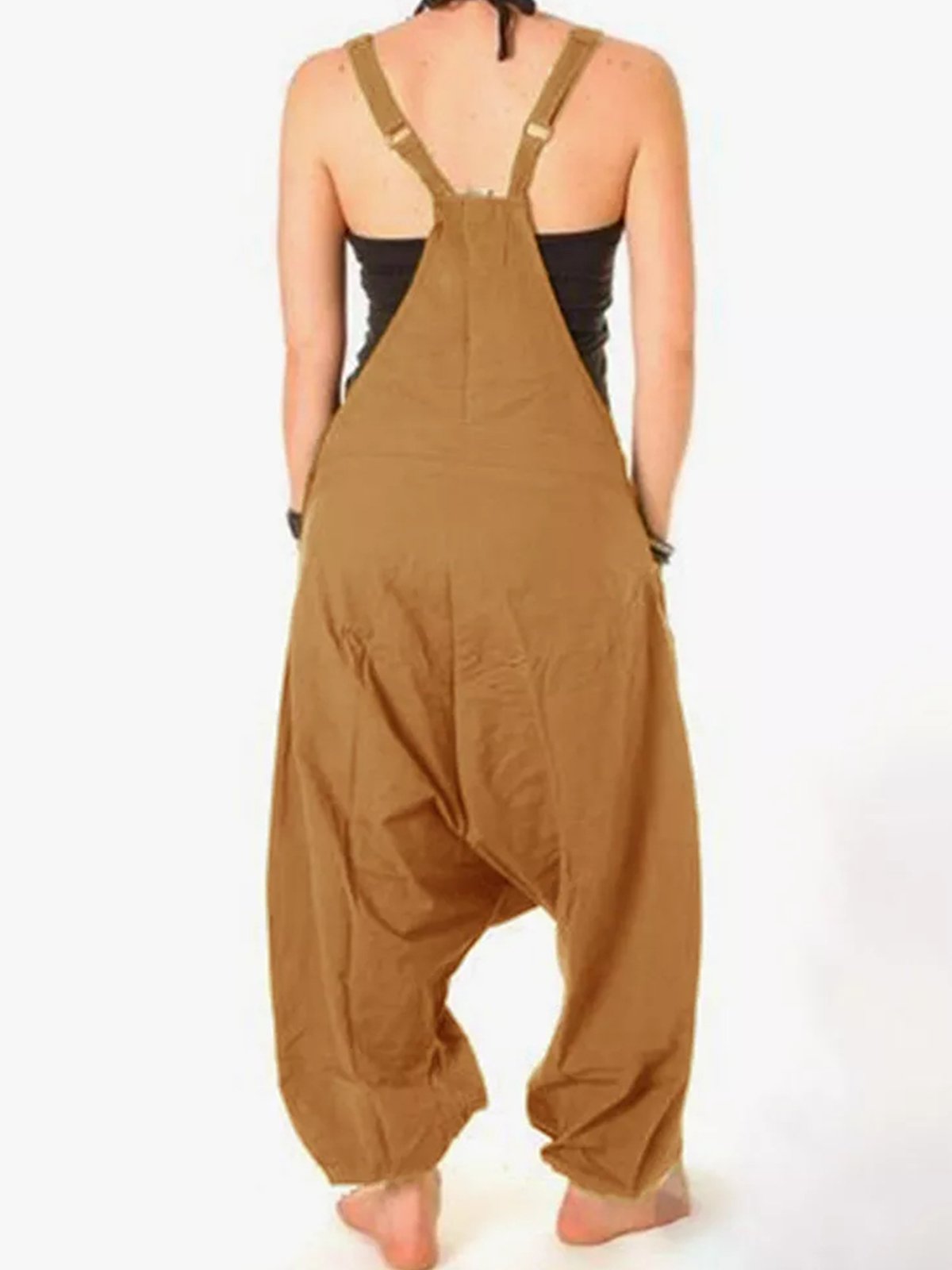 Round Neck Casual Cotton Pocket Jumpsuits
