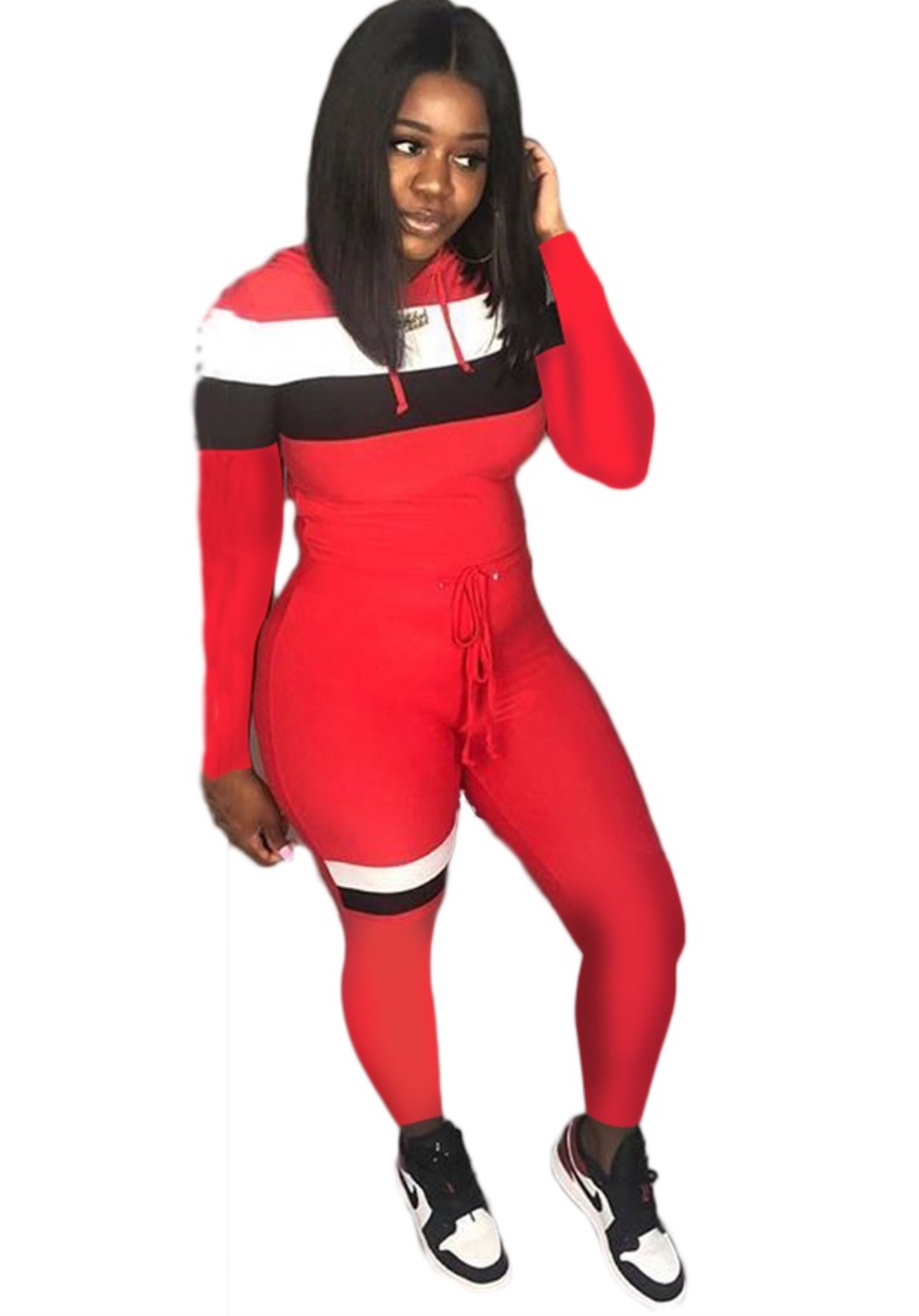 Sexy Tight Contrast Hoody Shirt and Pants