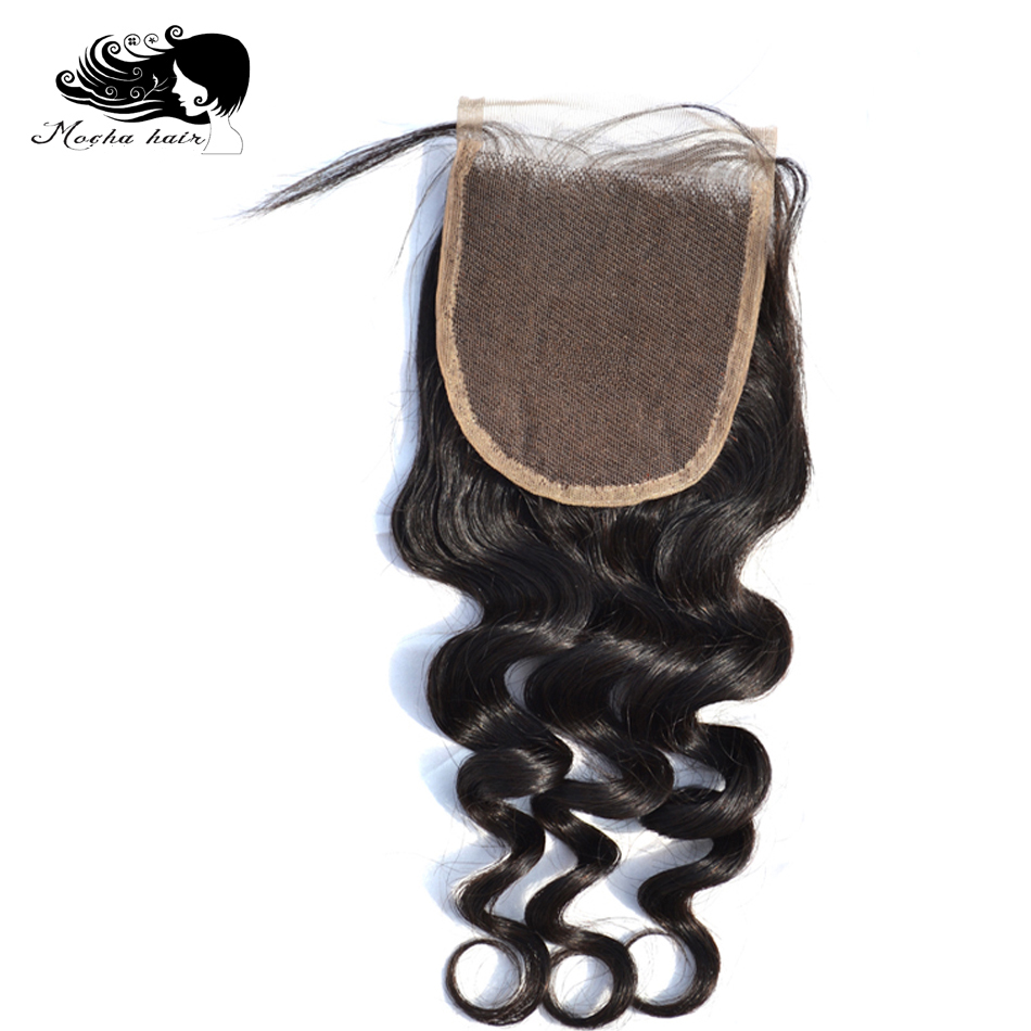 Mocha Hair Remy Hair Loose Wave Lace Closure 4 X 4  Free Part 100% Human Hair