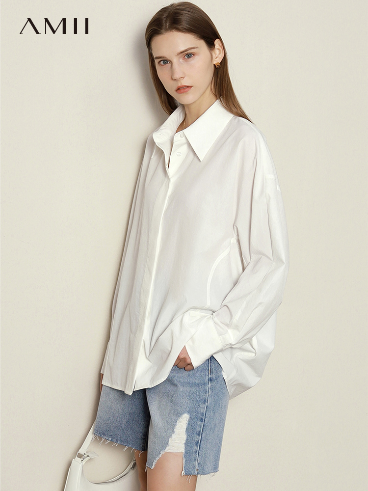 weight Amii Minimalism Women Shirts Office Lady Blouse For Women Loose Solid Elegant Blusas Ladies Clothing Casual Female Tops 12230012