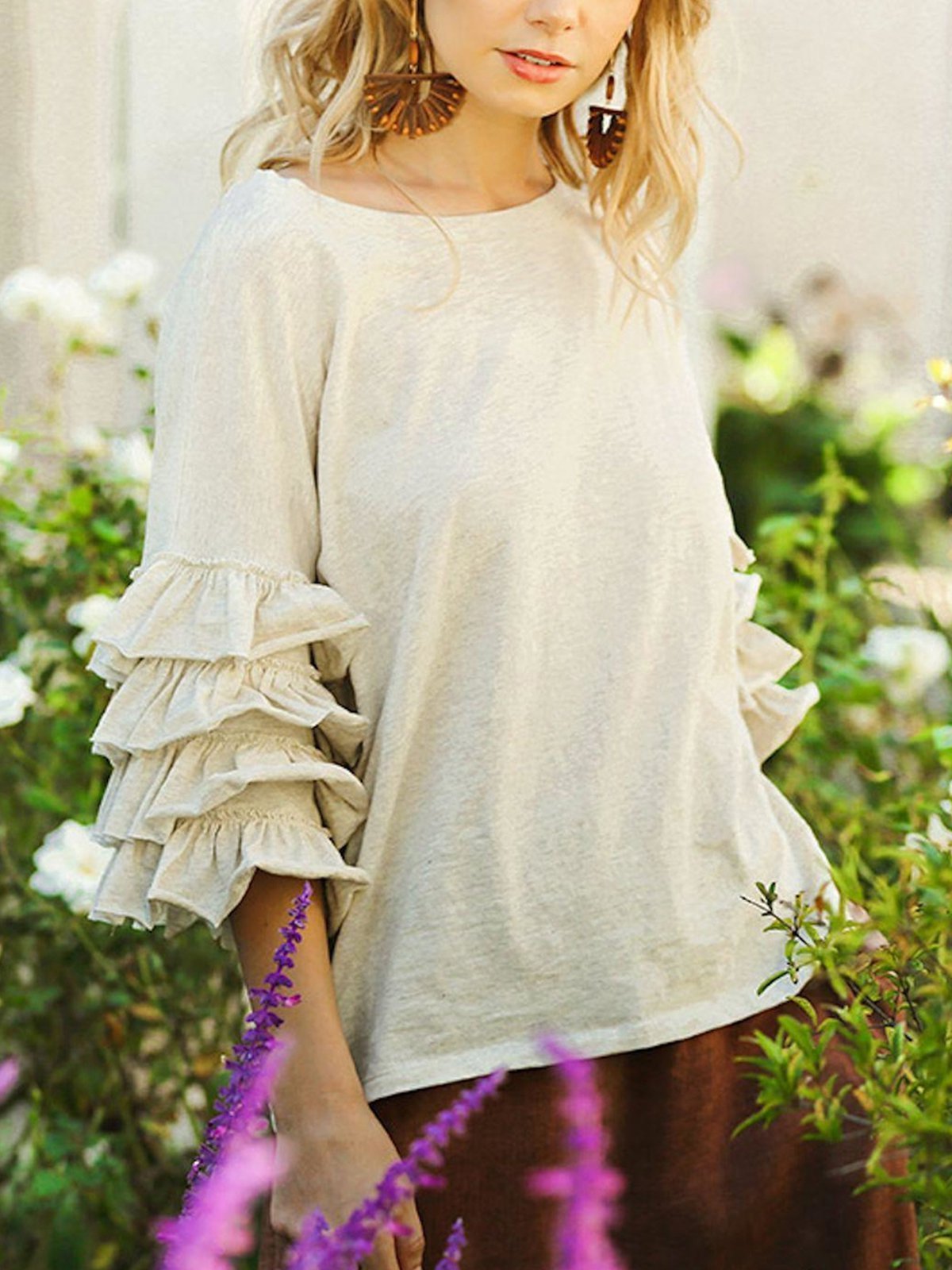 Apricot Shirt Collar Casual Solid Shirts & Tops