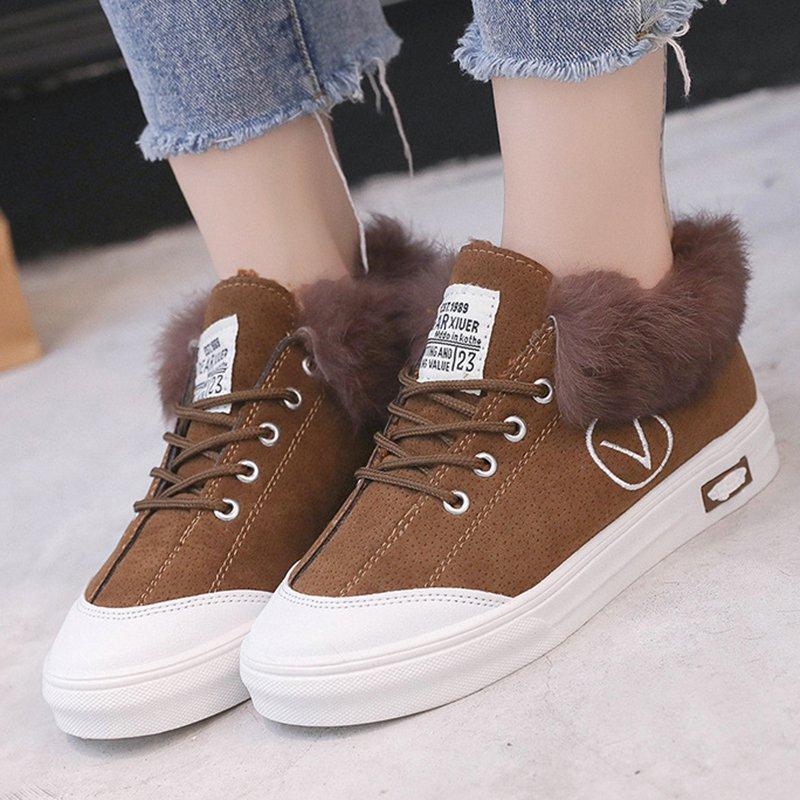 Daily Artificial Nubuck Flat Heel Flats Women Casual Fur Sneakers Athletic Shoes