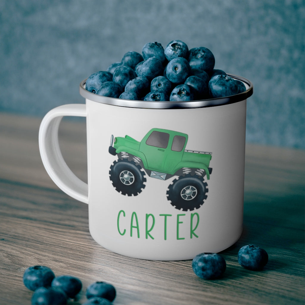 Custom Name Monster Truck Children's Enamel Campfire Mug III