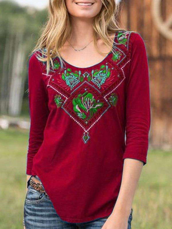 Plain Crew Nec 3/4 Sleeve Shirts & Tops