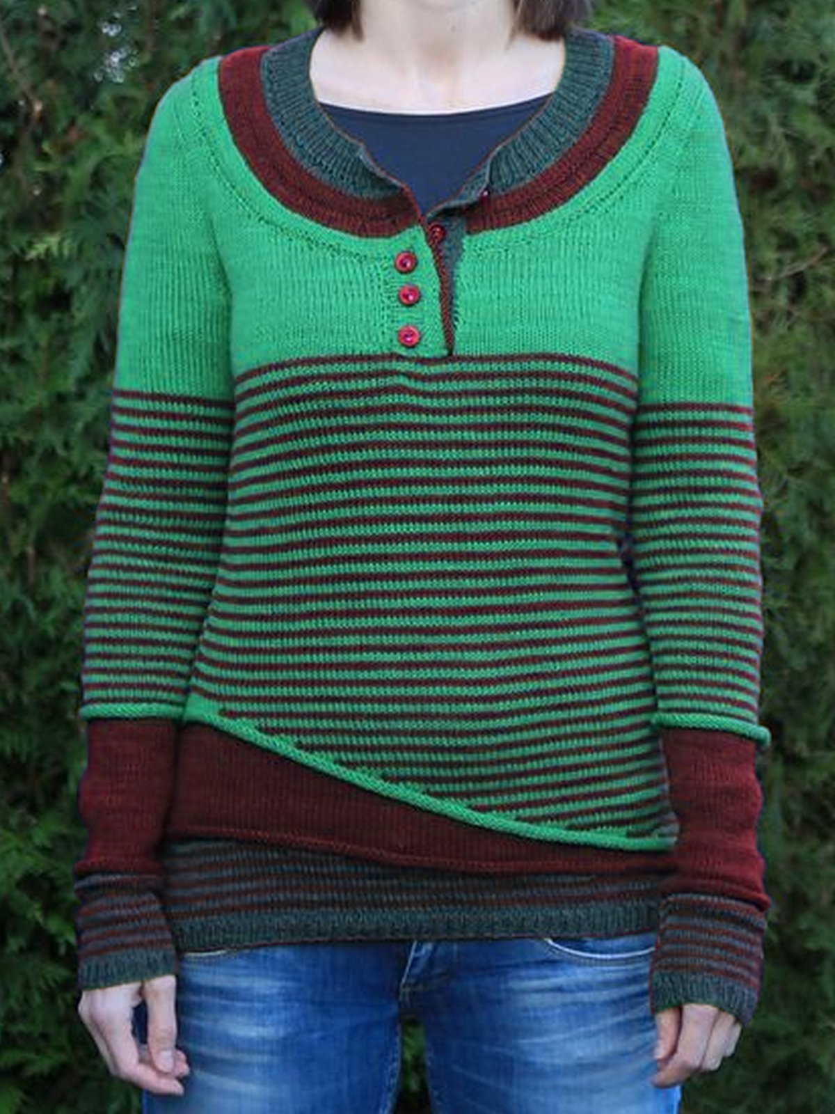 Yellow Striped Casual Wool Blend Women's Sweaters