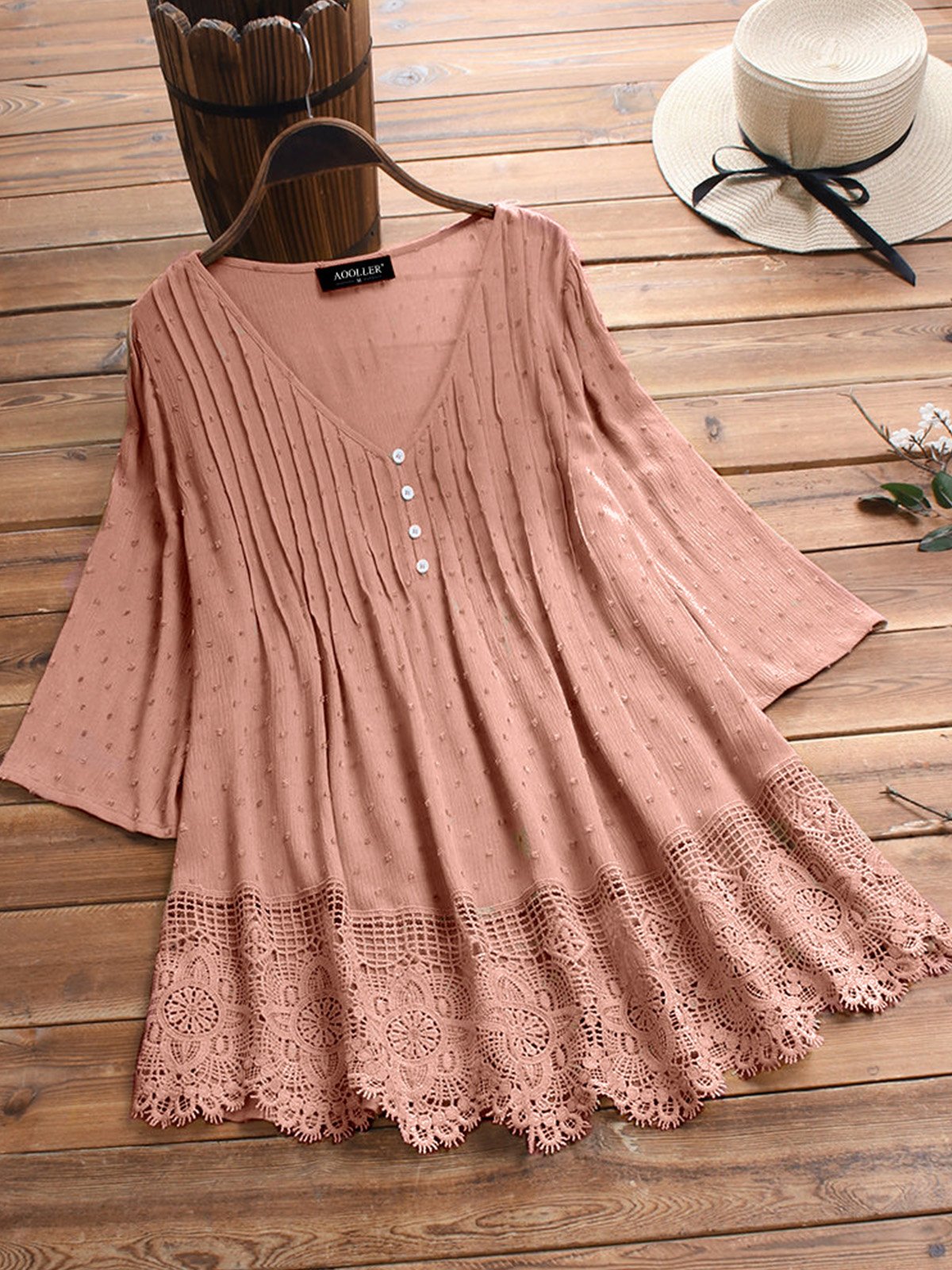 Women Casual Lace Cutout Tops Tunic Blouse Shirt