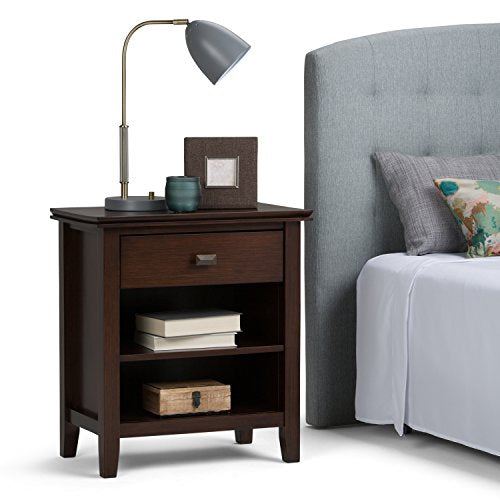 24 in SOLID WOOD Wide Night Stand w/ Storage, 1 Drawer & 2 Shelves For Bedroom