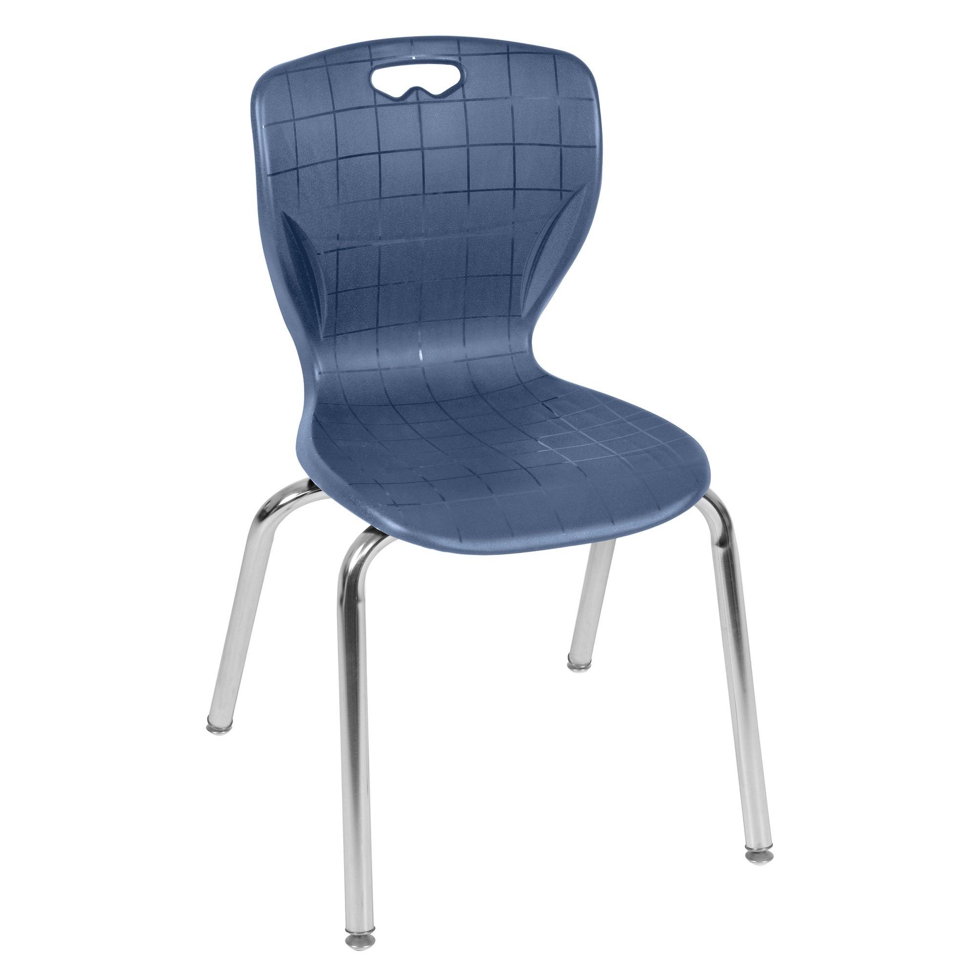 Regency Kee 60x22 x 30x22 Height Adjustable Mobile Classroom Table - Mocha Walnut 2 Andy 18-in Stack Chairs- Navy Blue