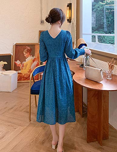 女士 可爱 优雅 V领 修身 长袖 长款 优雅 连衣裙 YM166