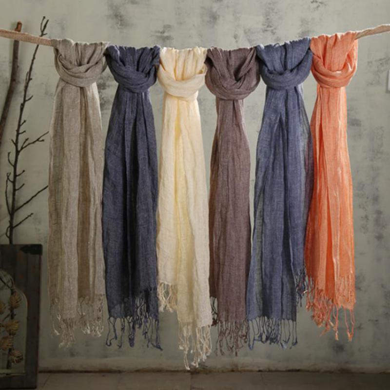 Cotton And Linen Solid Color long women's scarves shawl