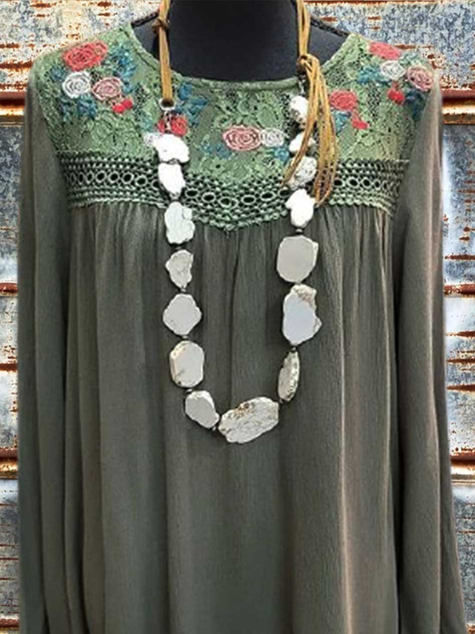 Floral Vintage Long Sleeve Crew Neck Shirts & Tops