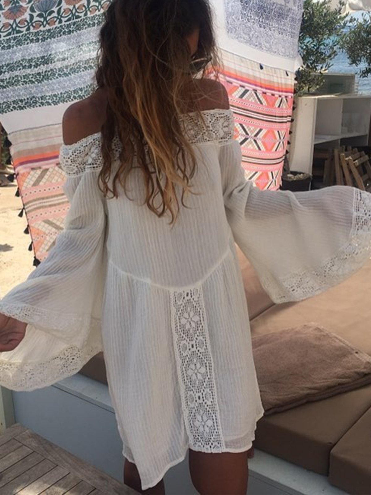 Casual Guipure Lace Off Shoulder Dresses