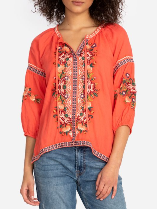 3/4 Sleeve V Neck Floral-print Shirts & Tops