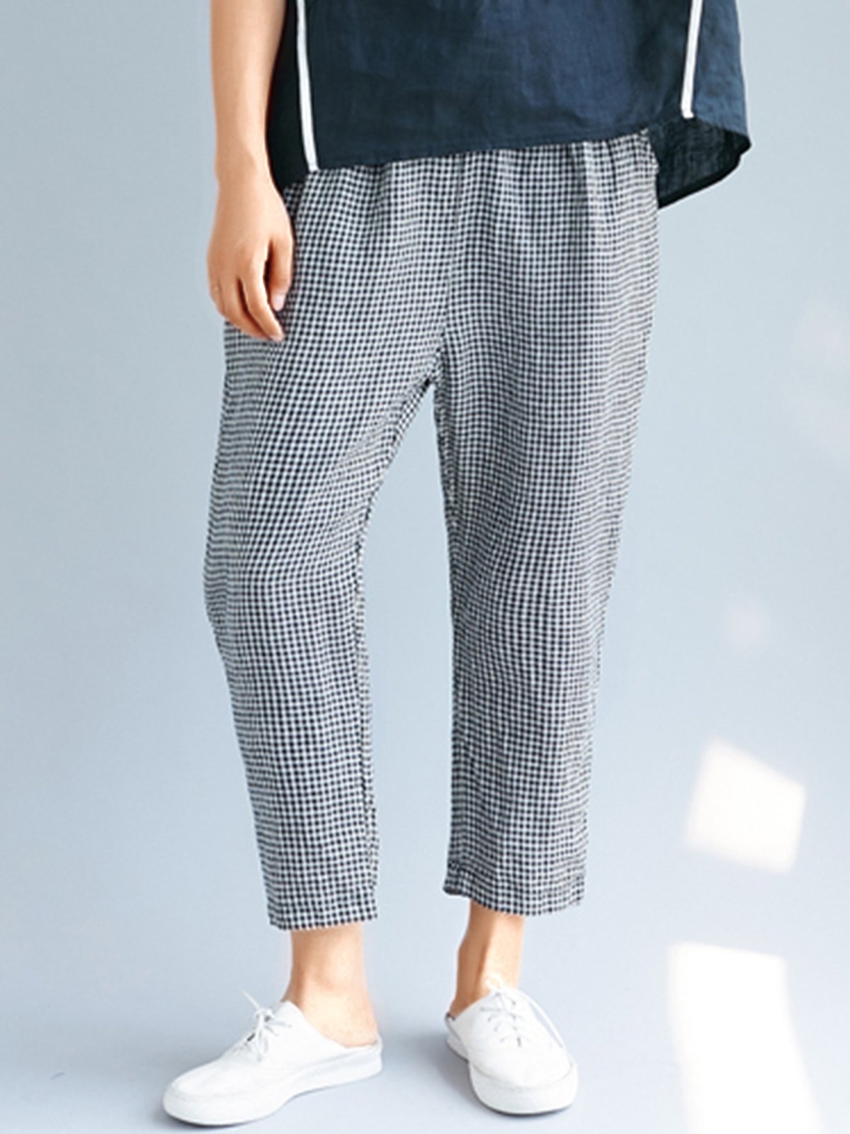 Plus Size Women Plaid Casual Pants